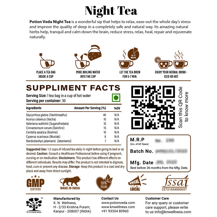 PotionVeda NIGHT TEA - Soothing, calming, relaxing good night sleep