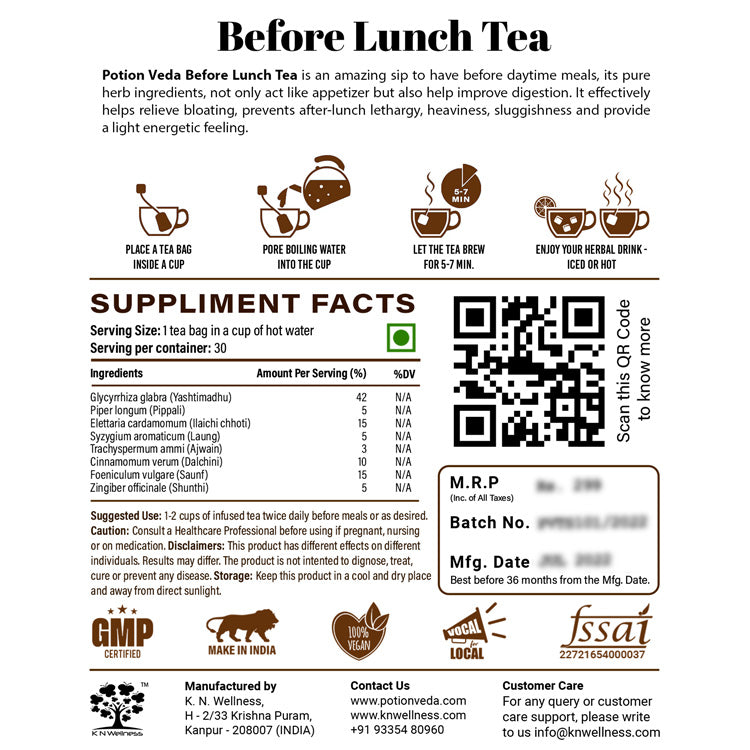 PotionVeda BEFORE LUNCH TEA - Herbal tea for good appetite & better digestion