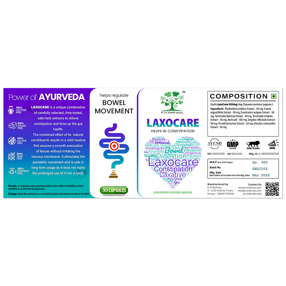 LAXOCARE - Ayurvedic capsules for constipation, gas, acidity & lack of appetite